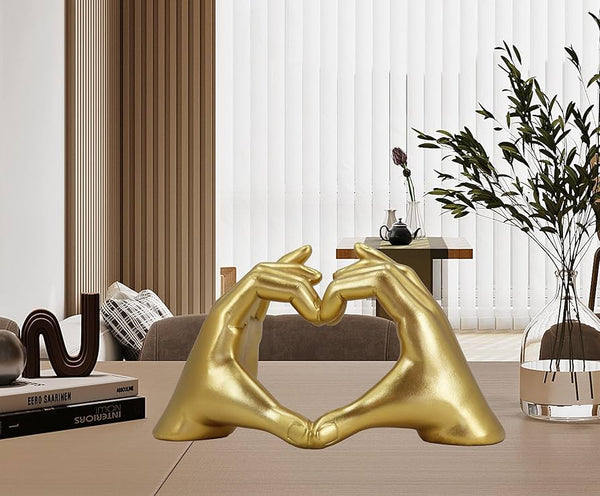 Golden Hand Heart Sculpture – Decorative Accent Piece