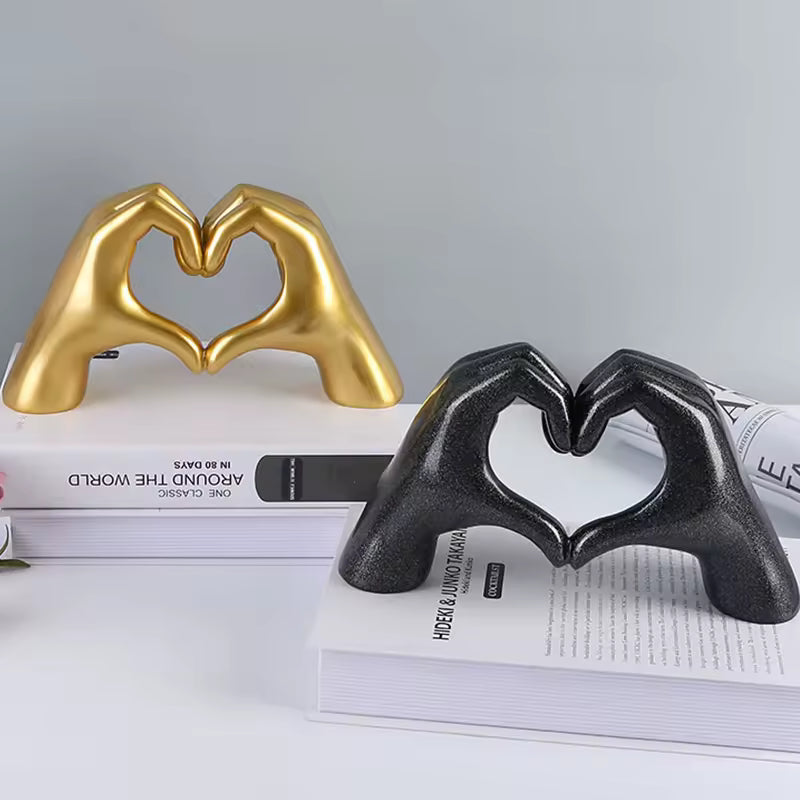 Golden Hand Heart Sculpture – Decorative Accent Piece
