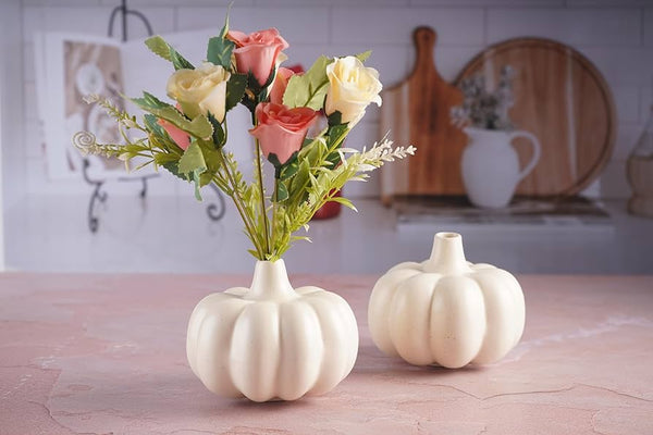 Pumpkin Bloom Ceramic Vase – Minimalist Beige Décor