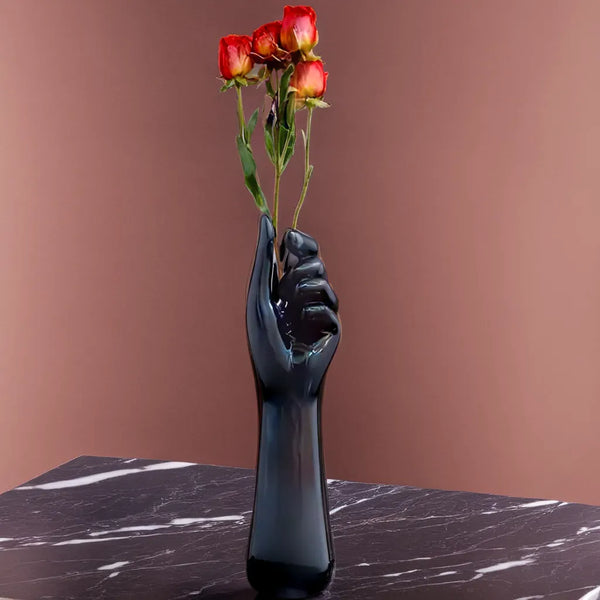 Hand Shaped Black Flower Vase