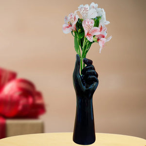 Hand Shaped Black Flower Vase