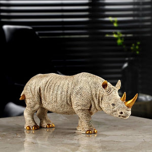 Majestic Golden-Horn Rhino Statue