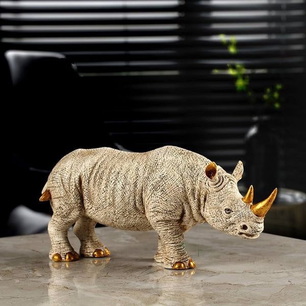 Majestic Golden-Horn Rhino Statue