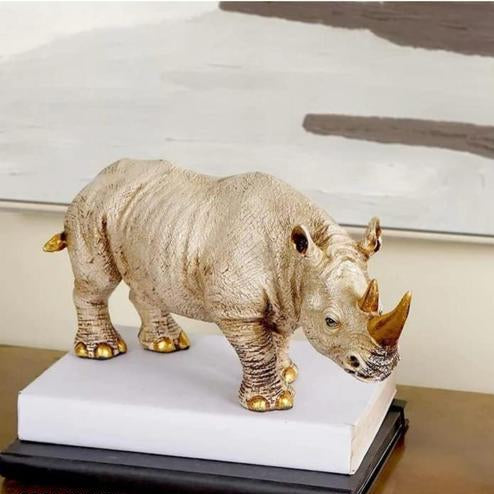 Majestic Golden-Horn Rhino Statue