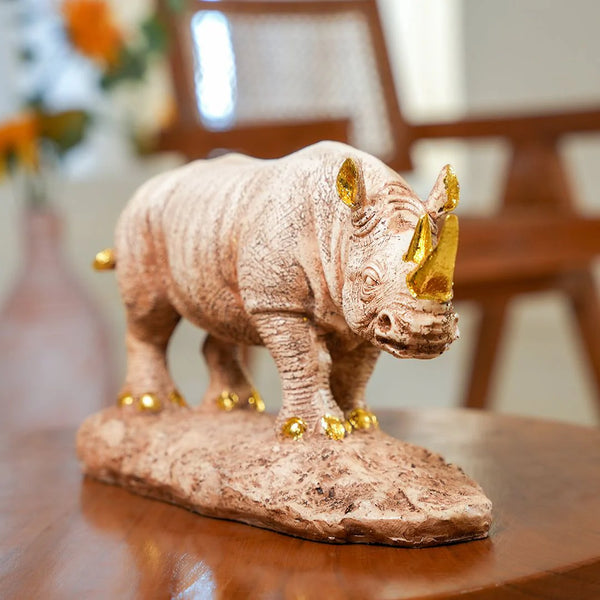 Majestic Golden-Horn Rhino Statue