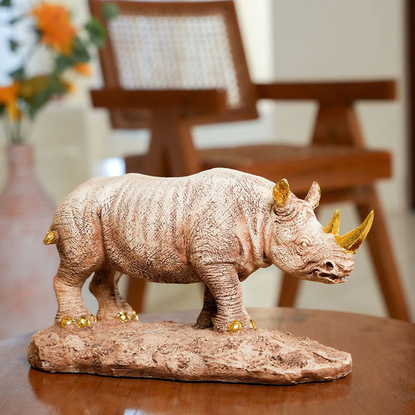 Majestic Golden-Horn Rhino Statue