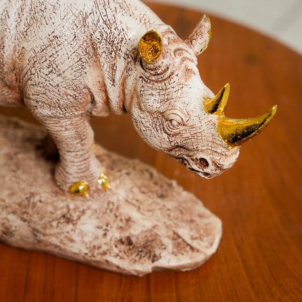 Majestic Golden-Horn Rhino Statue