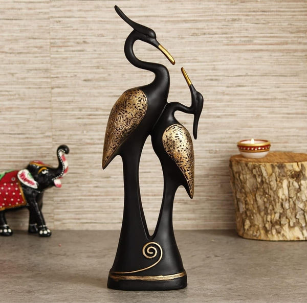 Elegant Crane Couple Sculpture – Black & Gold Decor